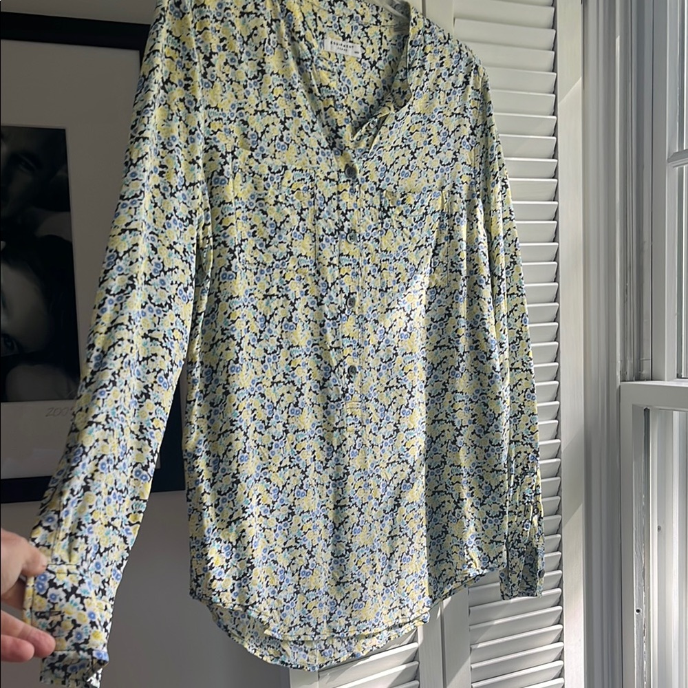 Equipment Floral Print Women's Top - Yellow and Blue silk blouse